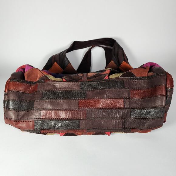 Lucky Brand Leather Patchwork Bag New Shoulder Tote Hobo Boho Large Colorful Vtg - Picture 5 of 12